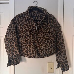 Love Tree Leopard Oversized Cropped Jacket with Removable Hood
